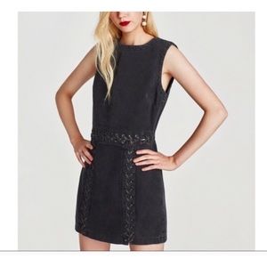 Zara Trafaluc Denim Mini Washed Black Dress
